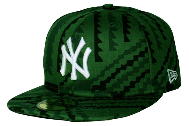 The cap features a green on green design amongst a New York Yankees platform 