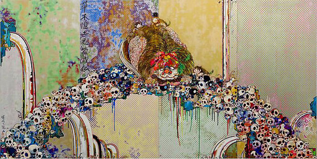 takashi-murakami-blessed-lion-stares-at-death-painting