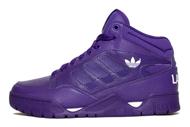 The purple high-top features select details on the heel and side as well as 
