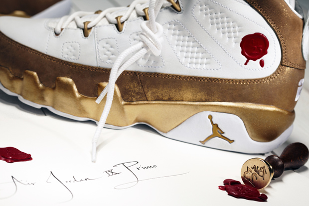 Mens Air Jordan Retro 9 Bin 23 White Gold shoes